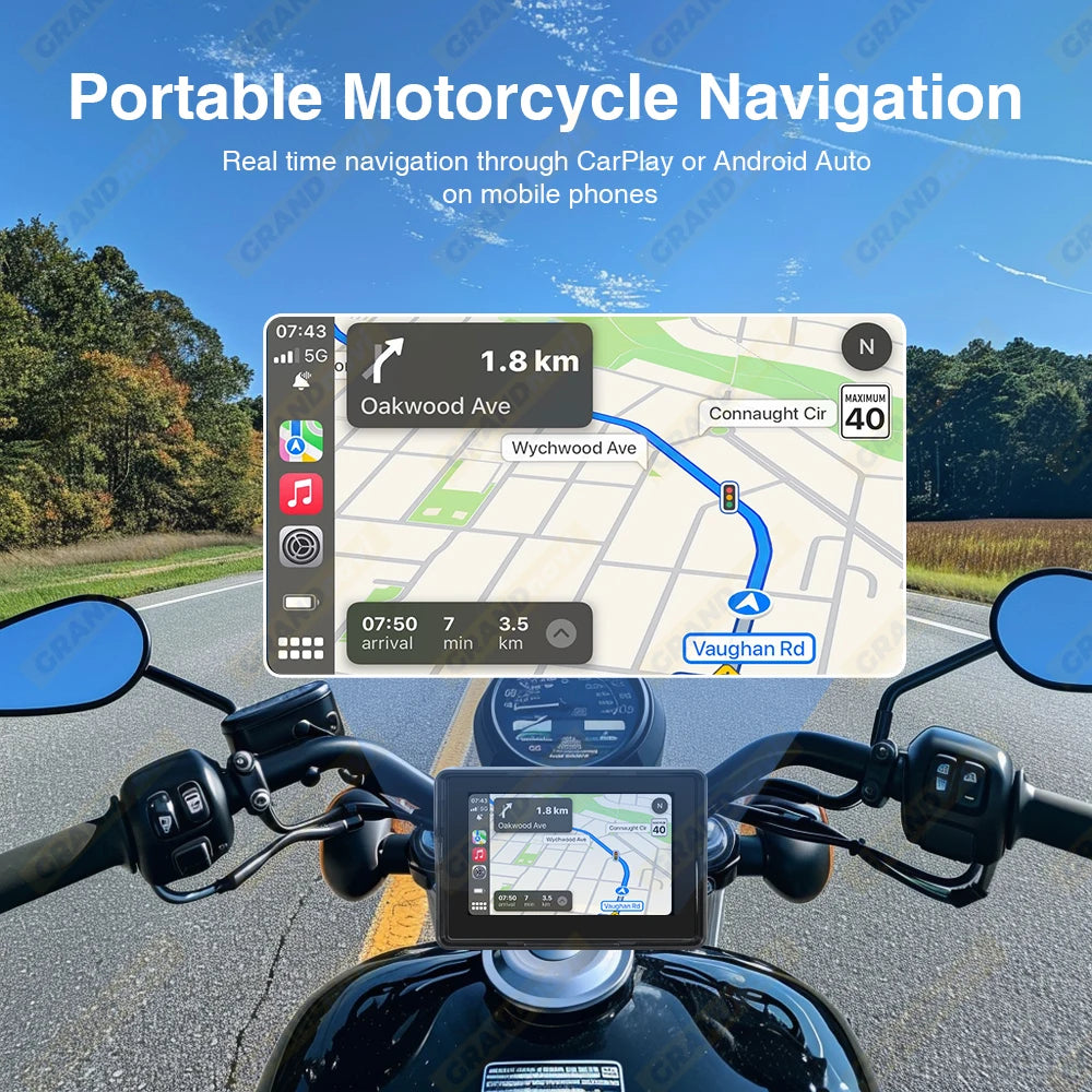 Grandnavi 5 Inch Motorcycle GPS &ndash; IPX7 Waterproof Touch Screen Display