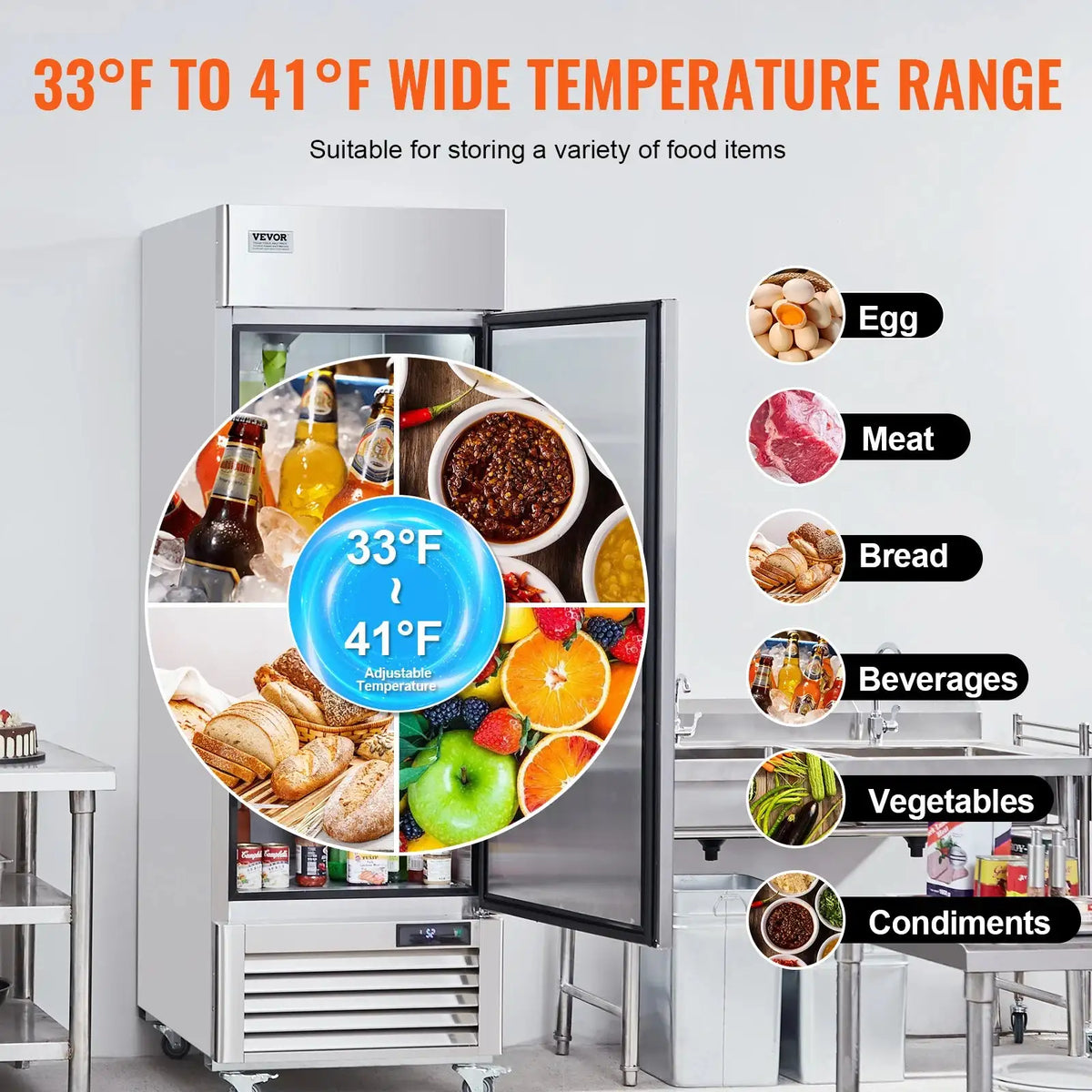 Reach In Upright Refrigerator Auto Defrost LED