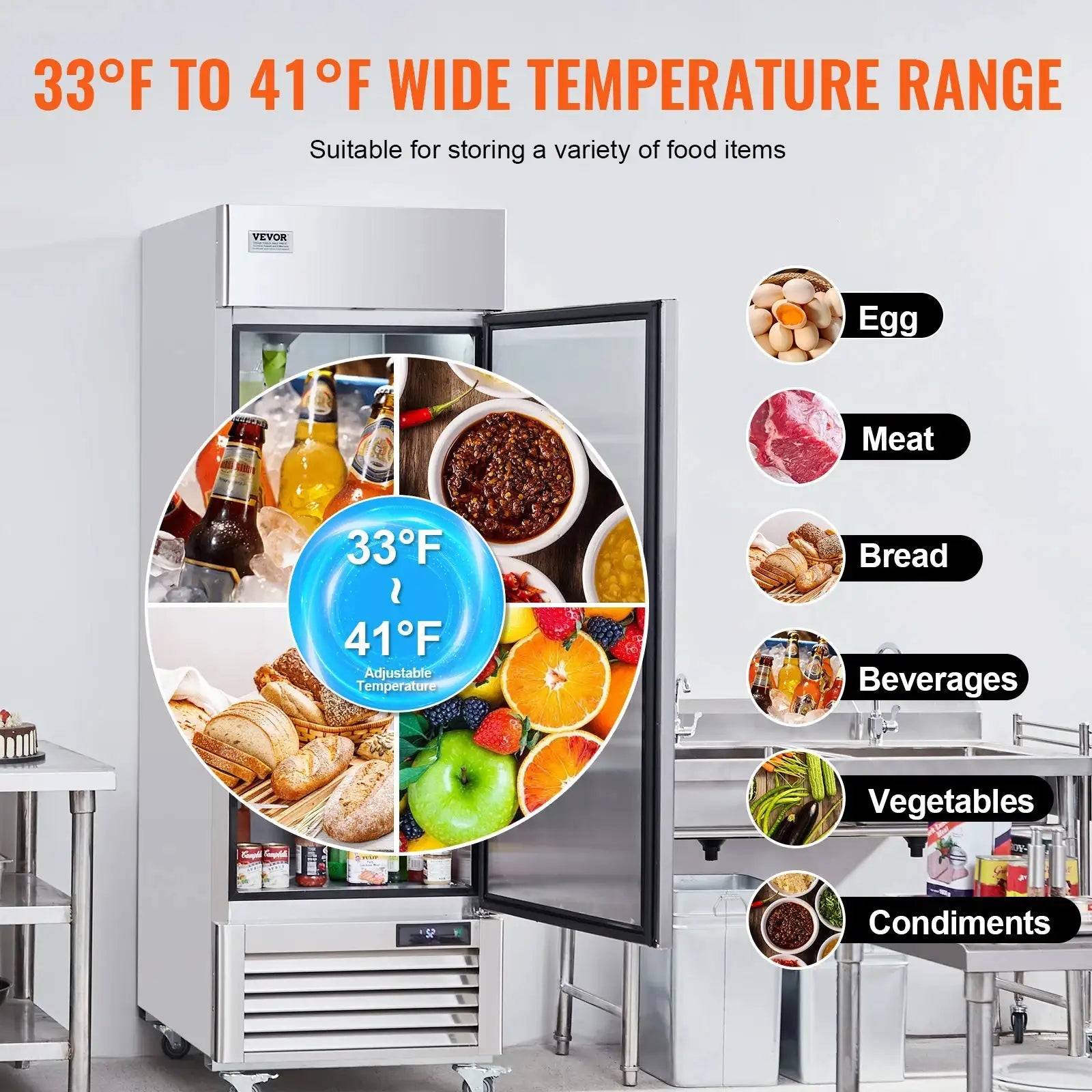Reach In Upright Refrigerator Auto Defrost LED