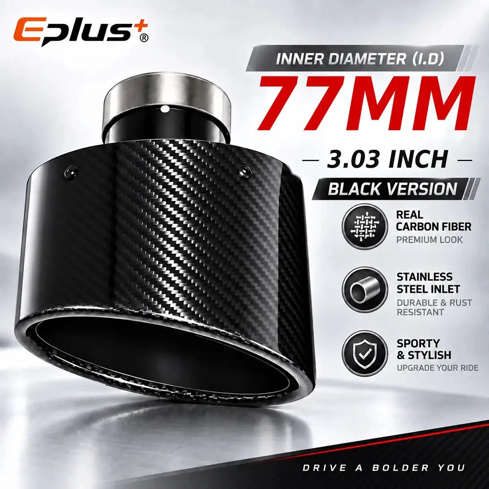 Glossy Oval Carbon Fiber Universal Car Exhaust Muffler Tip Exhaust Pipe Nozzle Decoration Stainless Silver&Black Left and Right by InterCyprus Trading Ltd