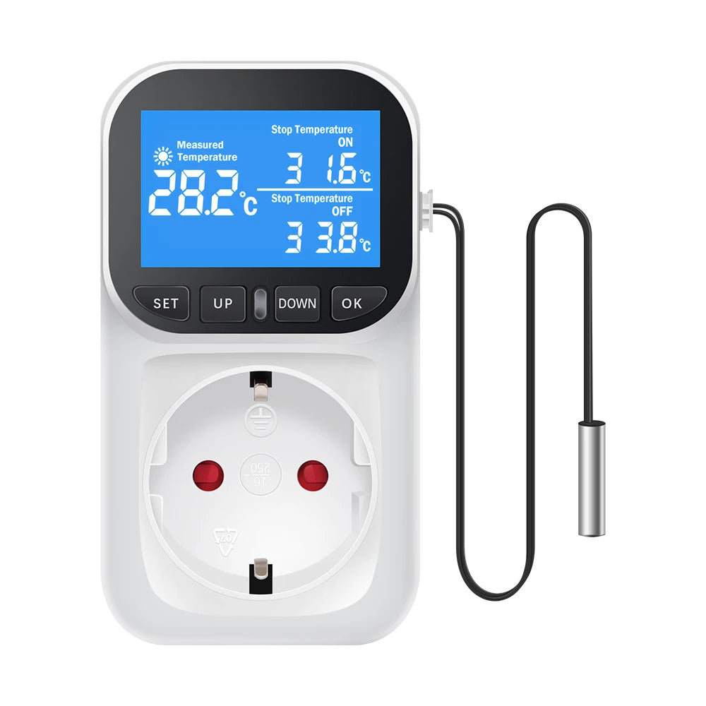 EU Plug Digital Temperature Controller Socket &ndash; Backlight Blue