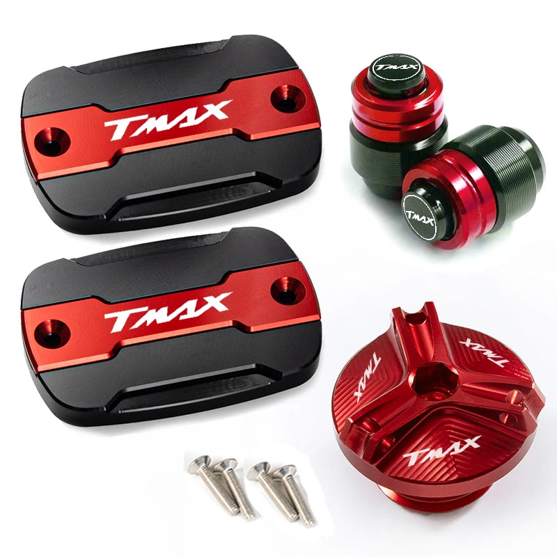 Yamaha TMAX Brake Fluid Tank Cap &amp; Filler Cap Set by AKGLS 4pcs red