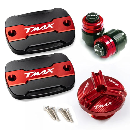 Yamaha TMAX Brake Fluid Tank Cap &amp; Filler Cap Set by AKGLS 4pcs red