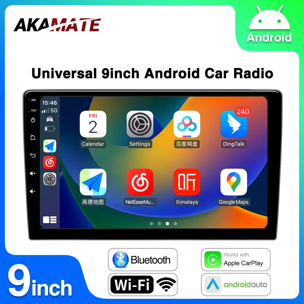 AKAMATE 9Inch Android Car Radio 2 Din &ndash; WiFi Bluetooth GPS