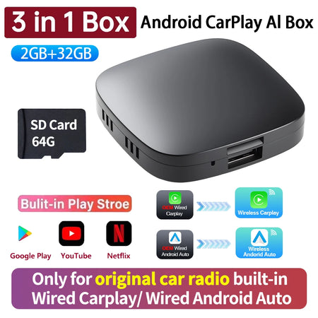 Android Smart 3in1 AI Box 2GB 32GB - Wireless CarPlay AI36 64G