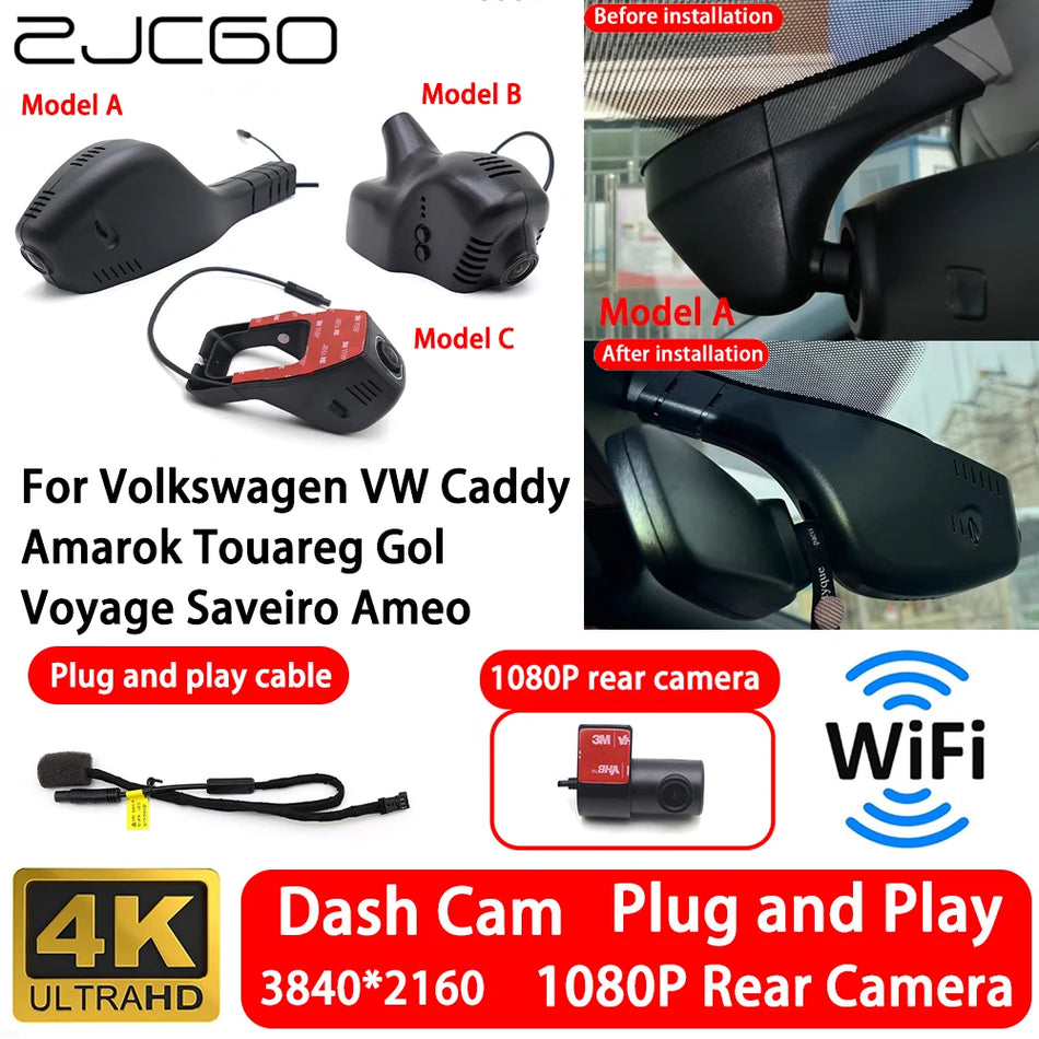 4K Front and Rear Dash Cam with WiFi for Volkswagen