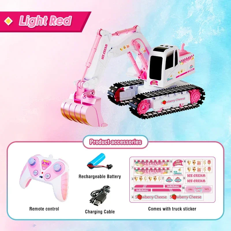 Pink RC Excavator for Girls 1/24 &ndash; Remote Control Digger light red