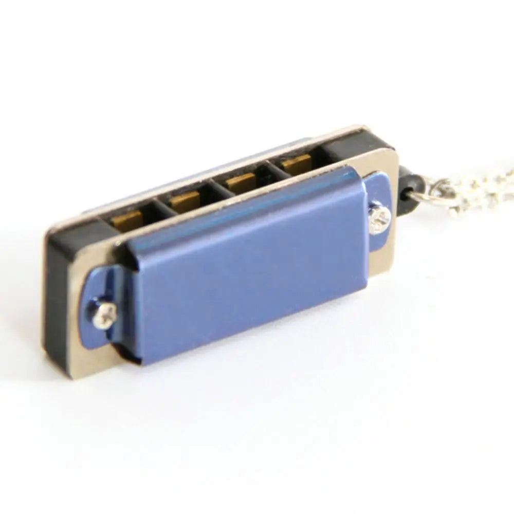Mini Harmonica Pendant Necklace - Four Hole Design Blue