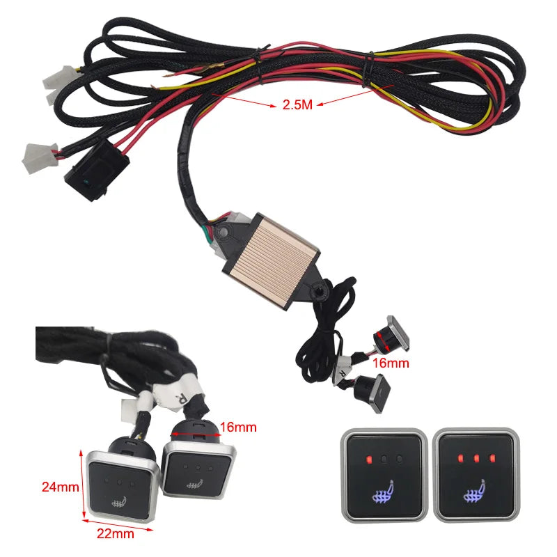 Universal 12V Car Seat Heater Kit for 2 Seats with 4 Heating Pads