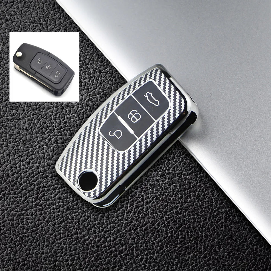 Ford Fiesta için Uzaktan Anahtar Kılıfı TPU Karbon Desenli Araç Anahtar Kılıfı, Çizilmez Anahtar Fob Koruma