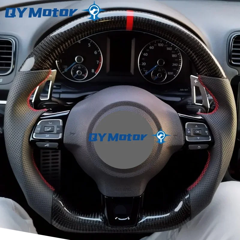 Τιμόνι Volkswagen Golf με Πραγματική Ίνα Άνθρακα και Δερμάτινη Επένδυση με Τρύπες