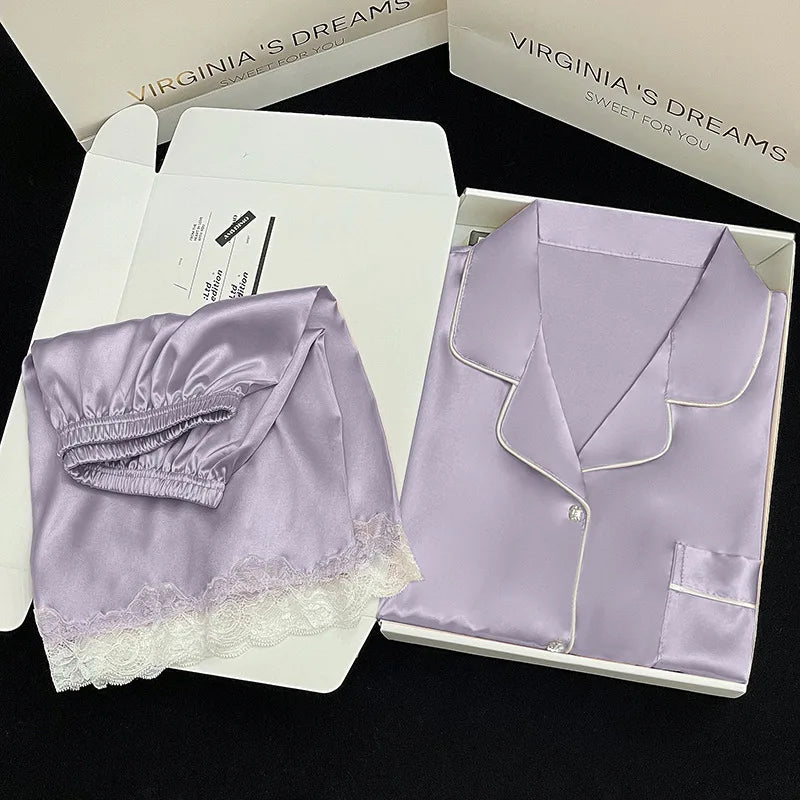 Ice Silk Pajamas - Sweet Summer Style for Women Purple / M