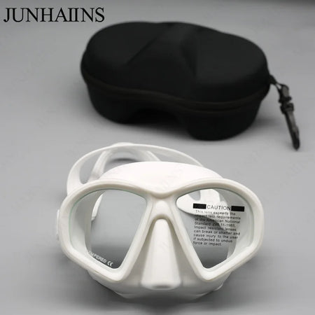 JUNHAIINS Tempered Glass Freediving Mask with Foldable Snorkel &amp; Camera Mount WHITE MASK WITH BOX