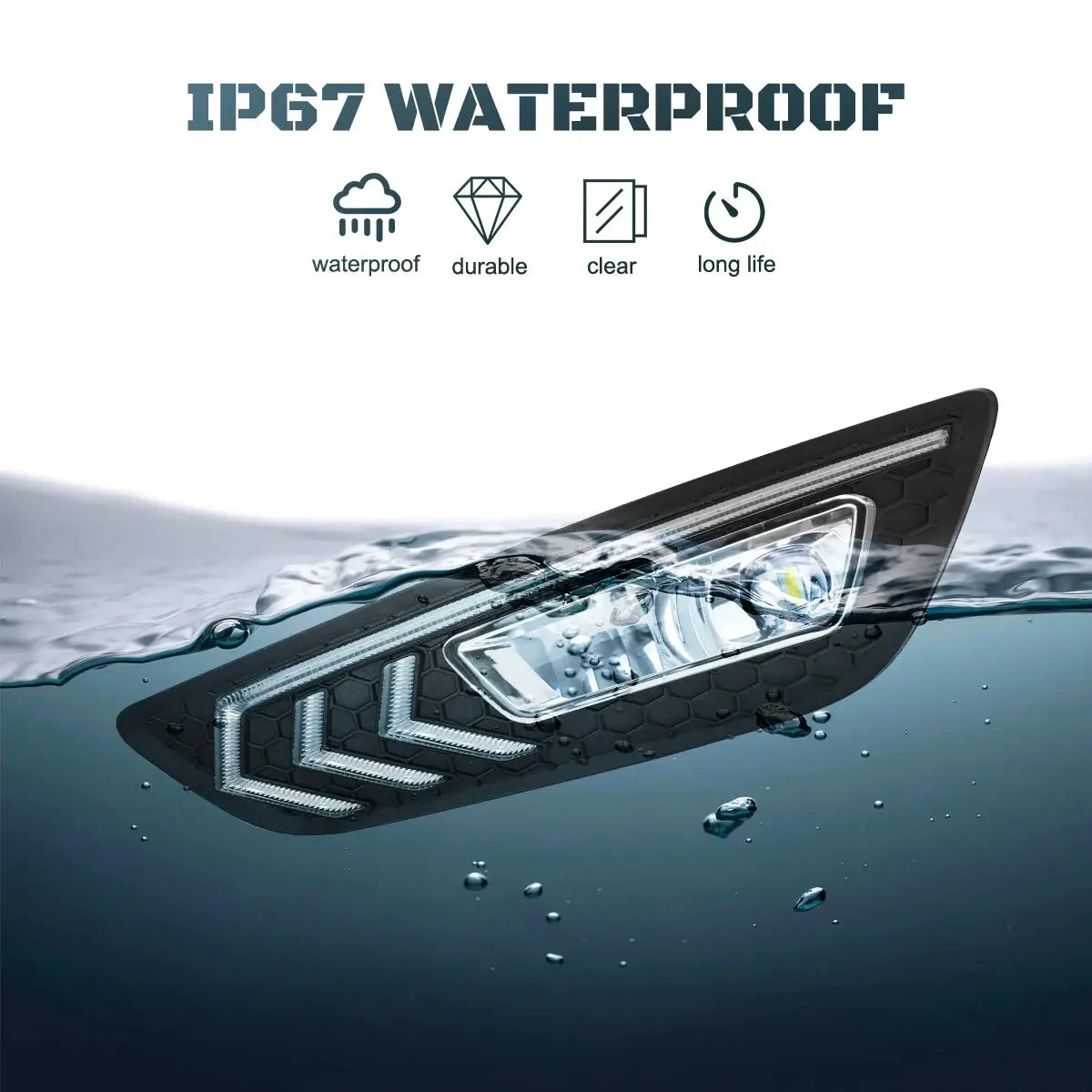 For Ford Focus DRL Led Fog Lamps Chrome Trim 2015 2016 2017 2018 Daytime Running Lights Dynamic Turn Signal White Yellow Blue by InterCyprus Trading Ltd