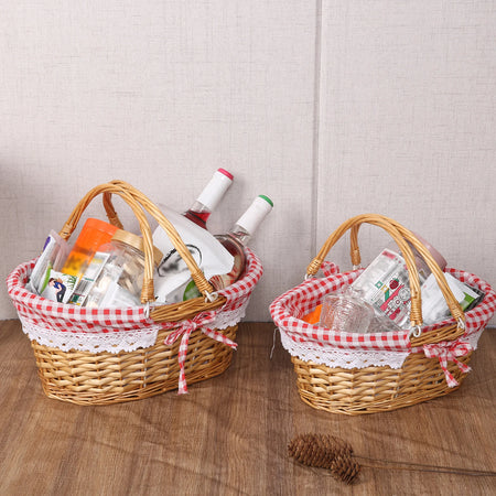 Woven Rattan Picnic Basket &ndash; Folding Handle Portable