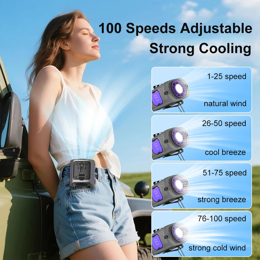 RauGee Portable Waist Fan &ndash; 8000mAh Power Bank Clip Cooling