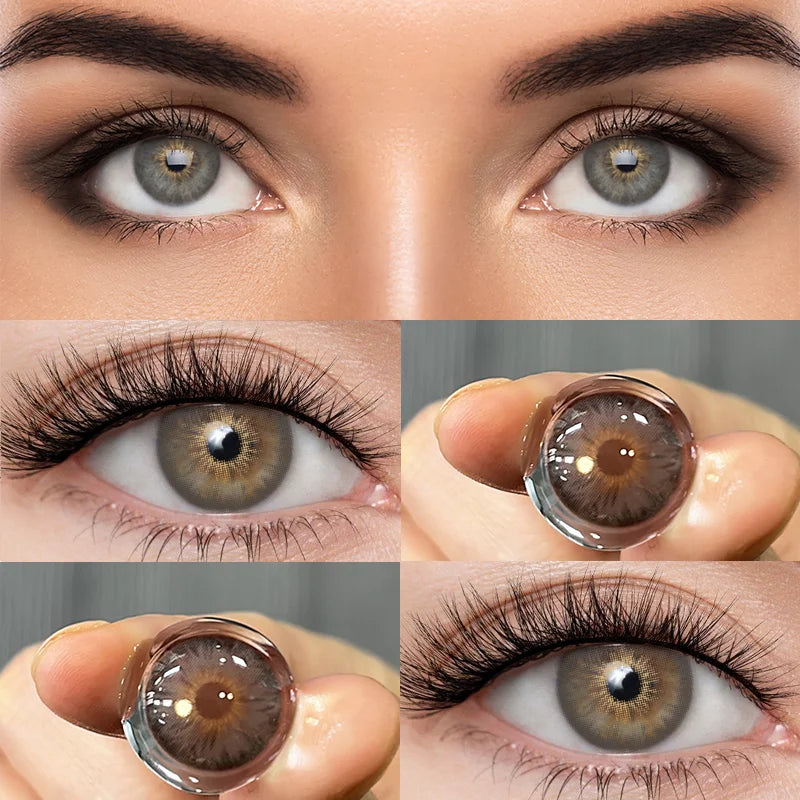DUOXIU Yearly Soft Pink-Blue Myopia Colored Contact Lenses - Covers Brown Eyes