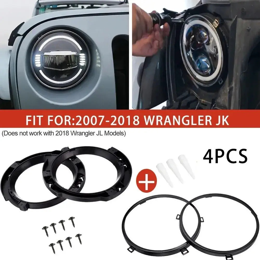 7 Inch Round Headlight Mounting Ring Retaining Bracket With Headlight Metal Rings For Jeep Wrangler JK 07-17 For LED Headlights by InterCyprus Trading Ltd