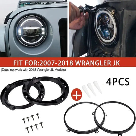 7 Inch Round Headlight Mounting Ring Retaining Bracket With Headlight Metal Rings For Jeep Wrangler JK 07-17 For LED Headlights by InterCyprus Trading Ltd