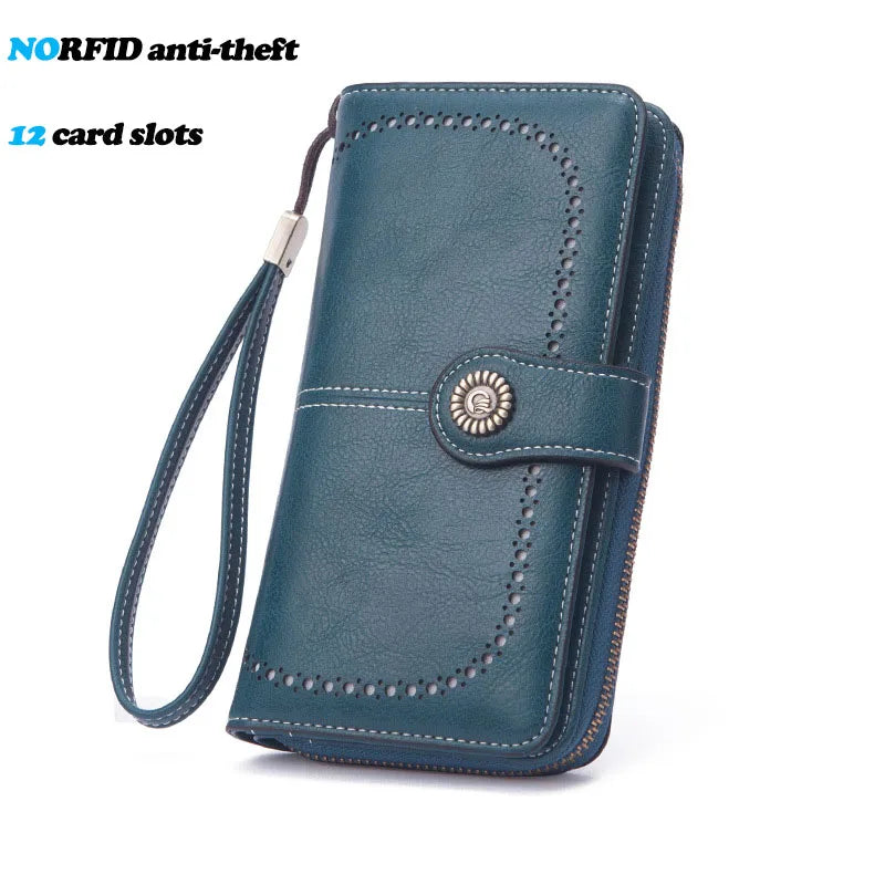 YIYUEQIANLI RFID Anti-theft Leather Clutch Wallet for Women Blue-2