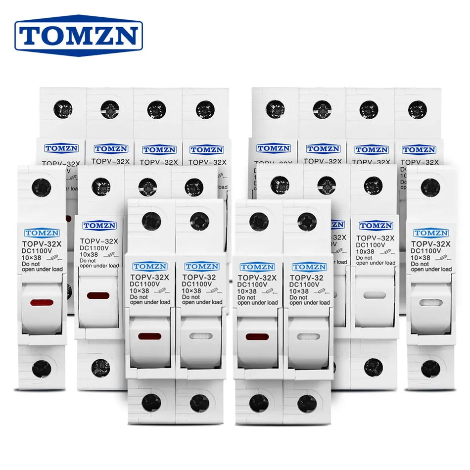 TOMZN 1P 2P 3P 4P 1100V DC Fuse Holder 10*38mm High Voltage PV TOPV-32X Base Photovoltaic System Protection Protector GPV NEW by InterCyprus Trading Ltd