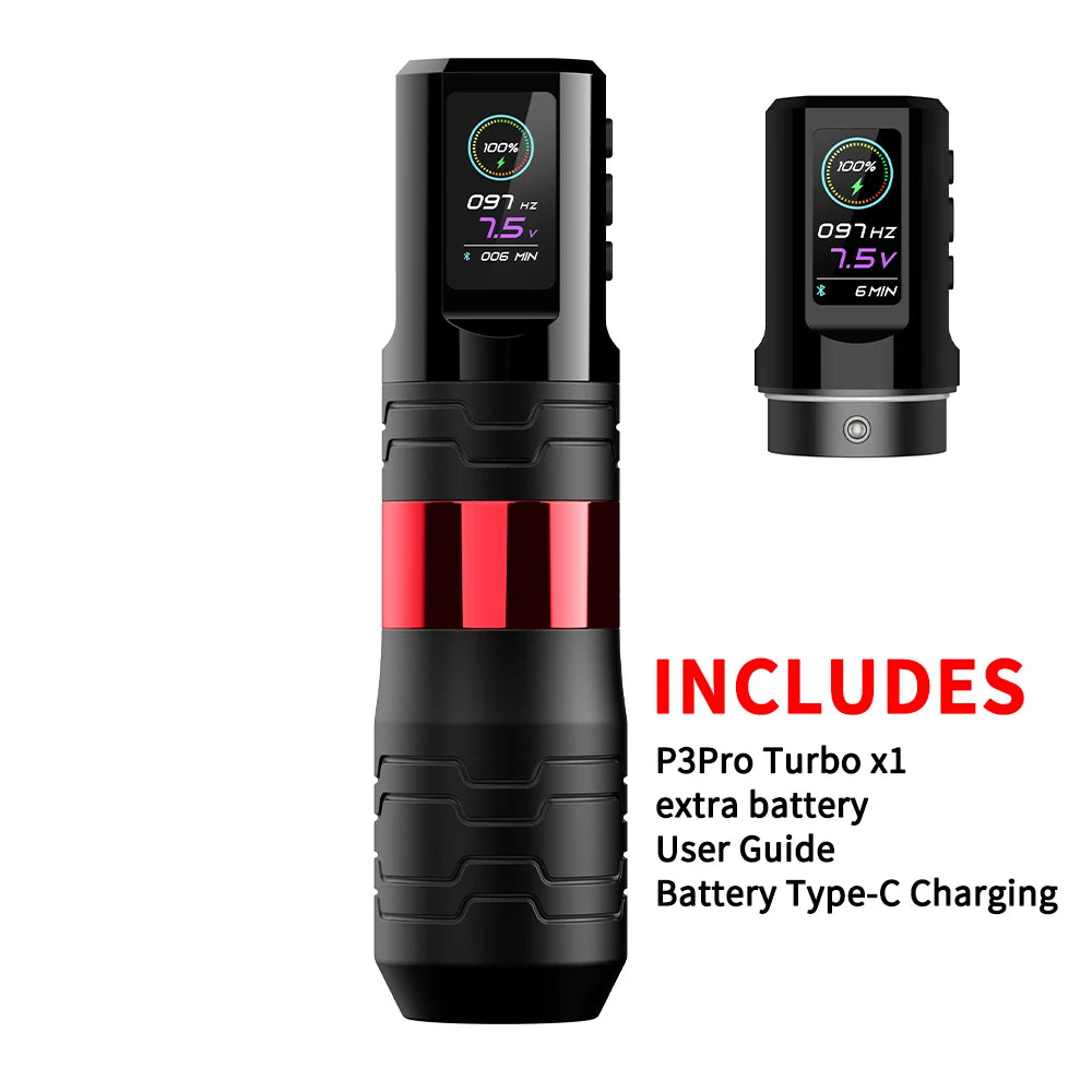 EZ P3 Pro Turbo &ndash; Wireless Battery Tattoo Pen OLED Display RedX2Power