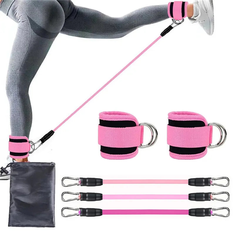 COYOCO Ankle Straps Resistance Bands - Yoga, Pilates &amp; Crossfit Home Gym Rope Pink Set