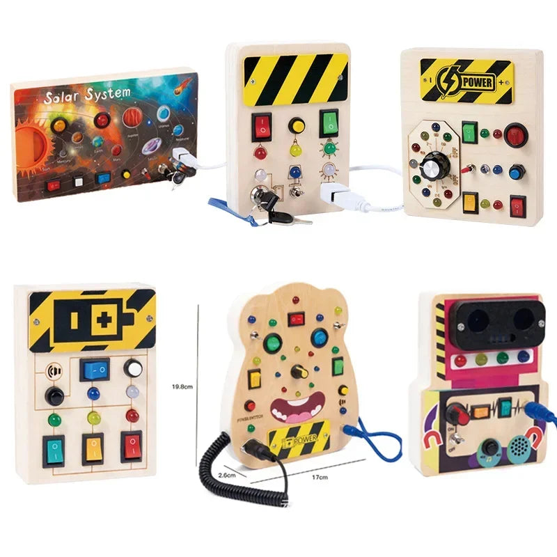 Montessori Busy Board with LED Light Socket - Cognitive Development Toy for Babies, Fine Motor Skills &amp; Educational Sensory Play