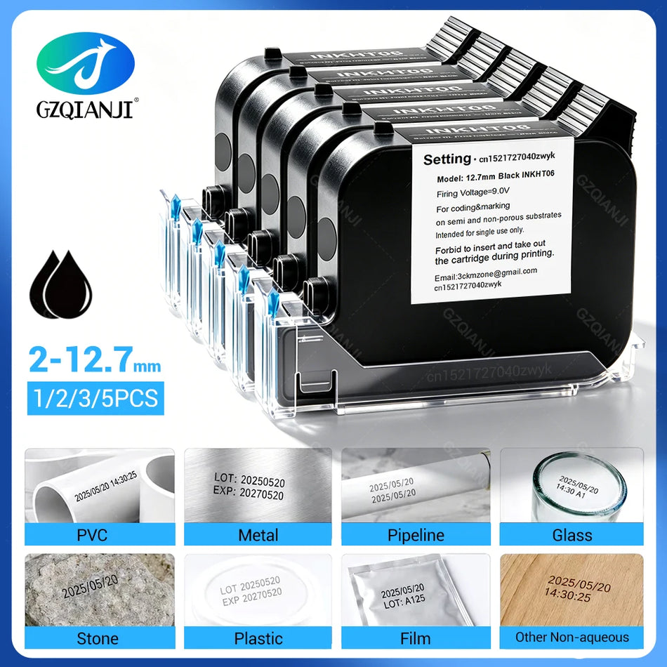 Cartucho de tinta HD 600DPI para impresora de inyección de tinta portátil, negro, secado rápido con disolvente.