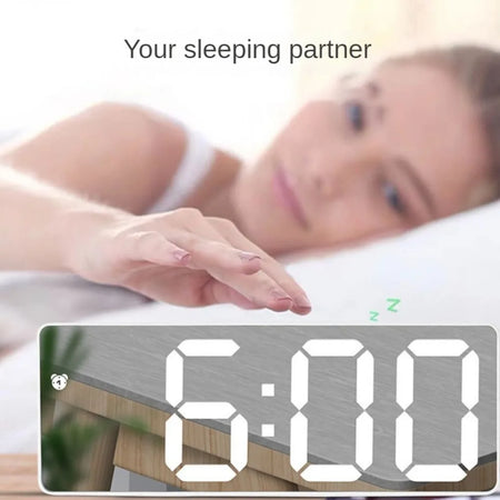 Curved Screen LED Digital Alarm Clock with Temperature and Calendar