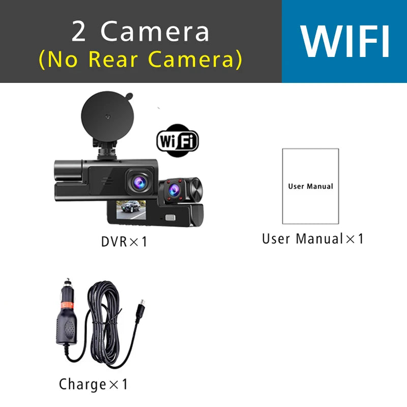 3-Channel Car DVR Dash Cam with WiFi Wifi-2 Camera / None
