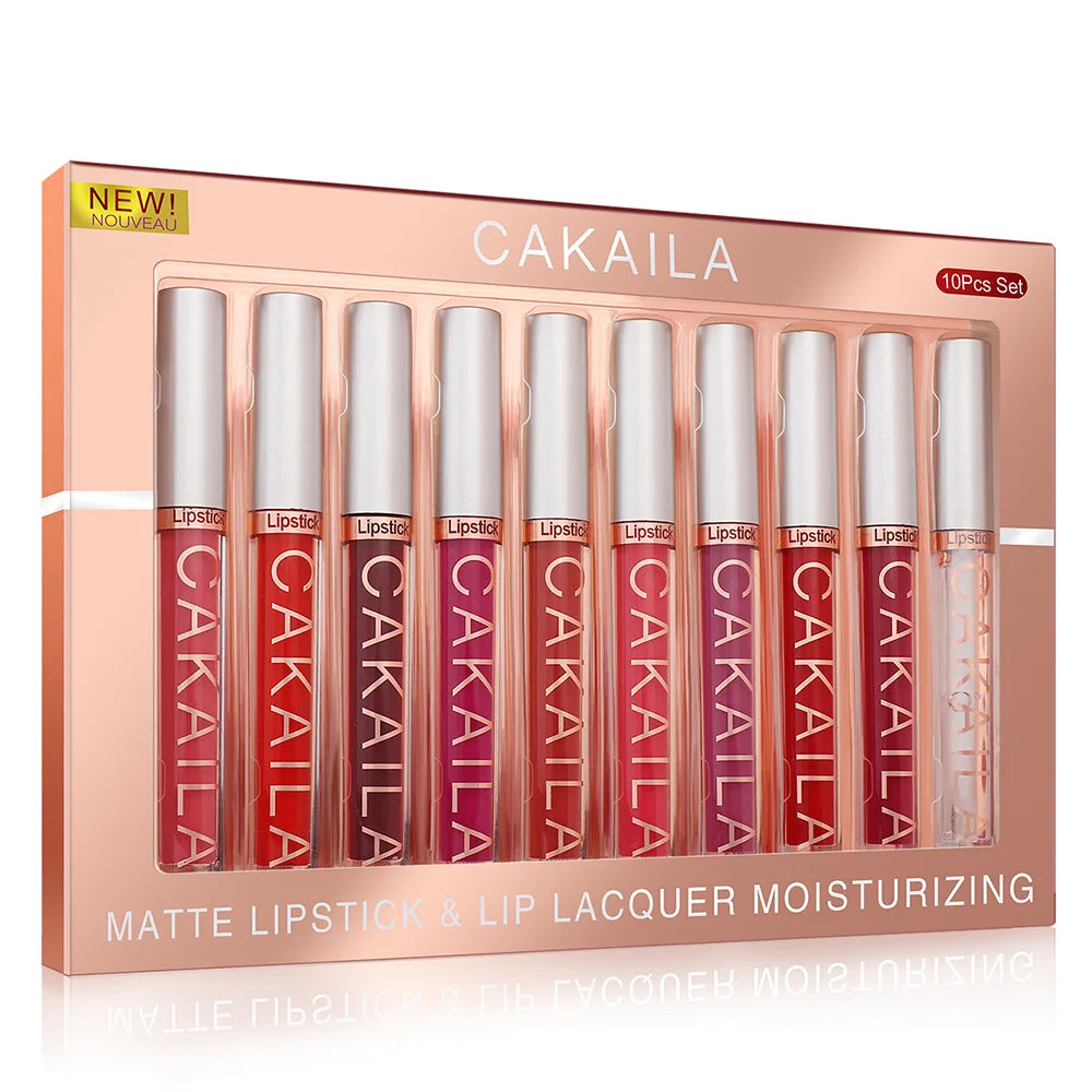 CAKAILA 10pcs Nude Liquid Lipstick Set - Waterproof &amp; Long-lasting
