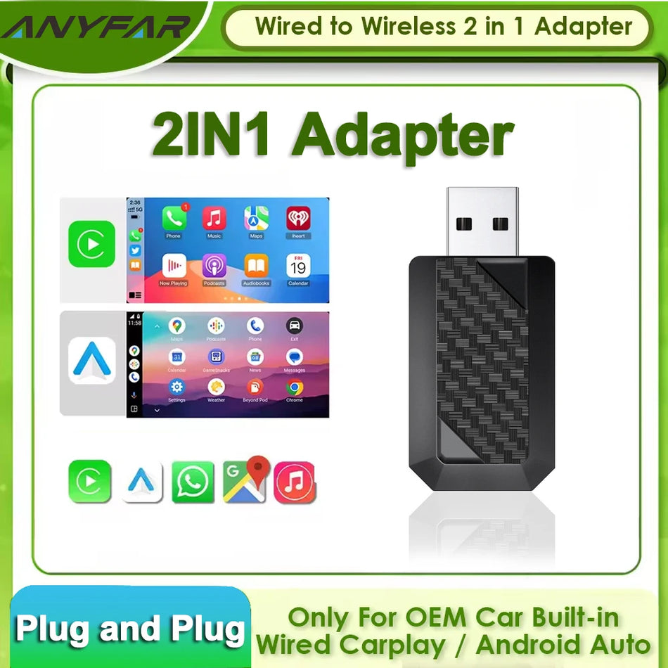 Anyfar USB 2in1 CarPlay Android Auto Kablosuz Adaptör OEM Araç Stereo Sistemi için