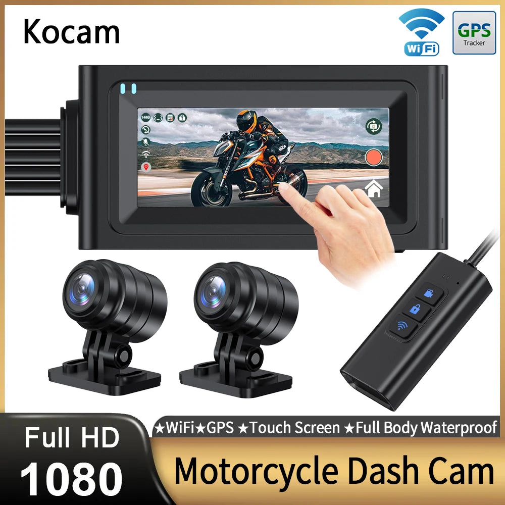 Motorcycle Camera Touch Screen Wifi GPS &ndash; HD 1080P Dual Lens Waterproof Dash Cam