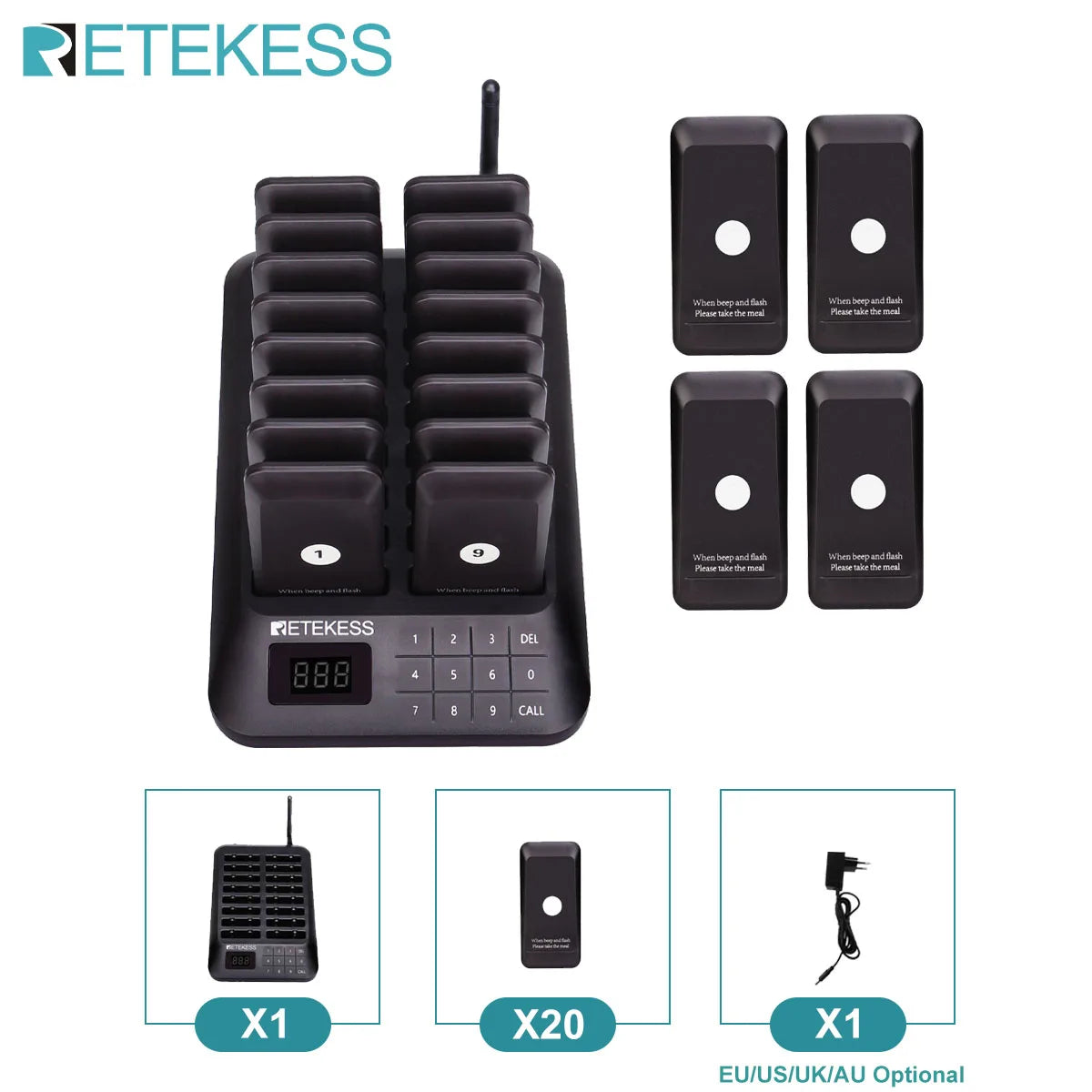 Retekess TD157 Restaurant Pager &ndash; Extended Range Paging 1-20-Black / CHINA