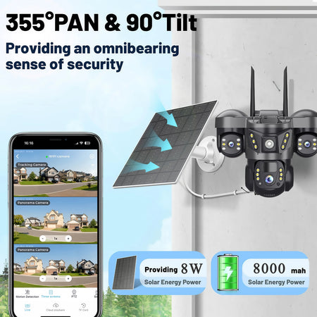 V380 Pro 15 MP Solar Camera Three Lens Two-way Audio Outdoor IP66 Waterproof Built-in Battery Security CCTV HD 4G Network Camera