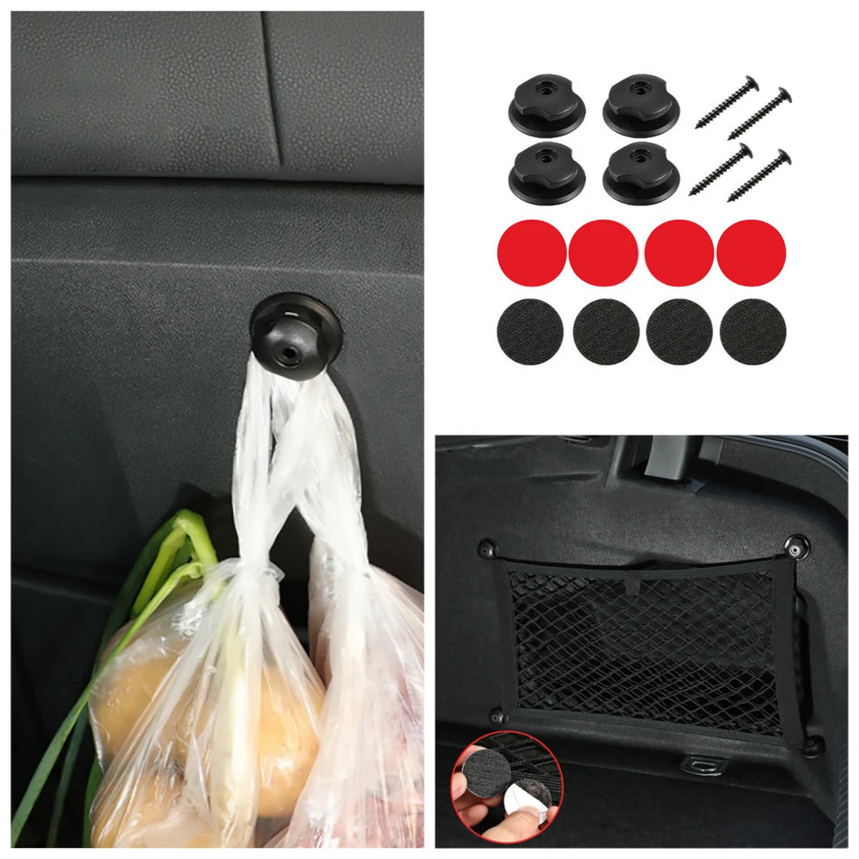 Car Trunk Hooks Organizer with Screw Adhesive Tape Kit, Rear Cargo Net