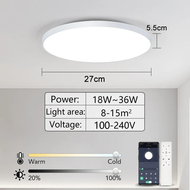 MARPOU Smart ceiling lamp led lamp for bedroom ceiling lights with Remote control Dimmable led lights for room Living room White 36W