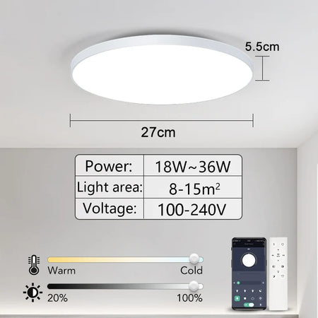 MARPOU Smart ceiling lamp led lamp for bedroom ceiling lights with Remote control Dimmable led lights for room Living room White 36W