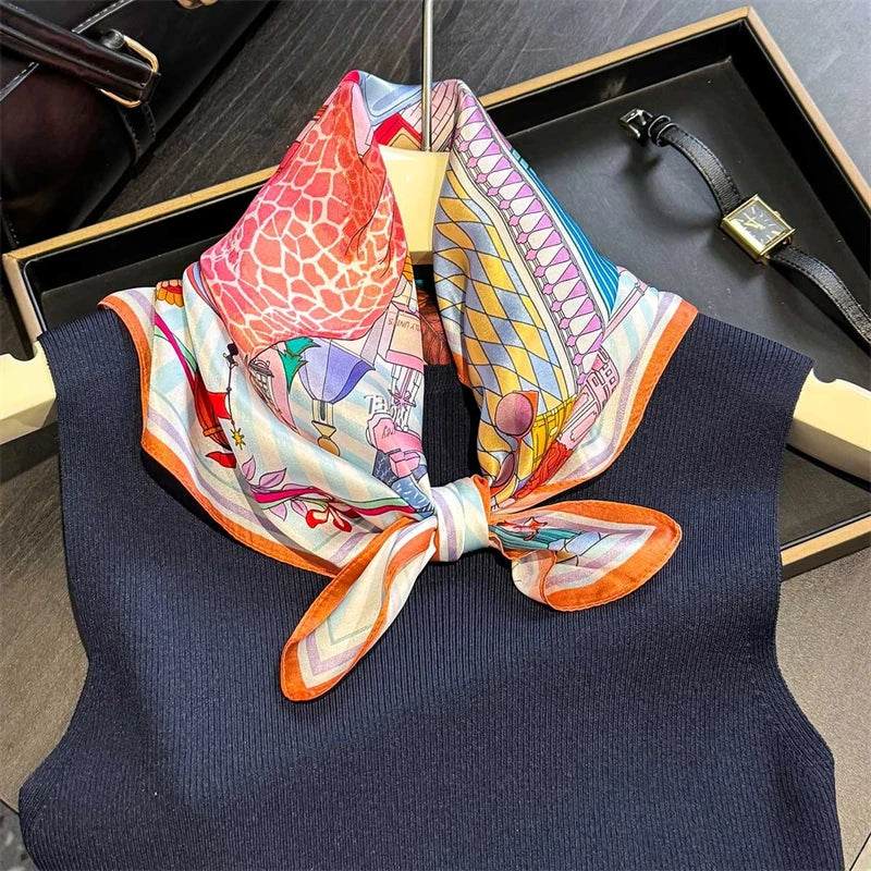 Runmeifac 2025 Silk Satin Women Scarf &ndash; Luxurious Flower Print Design