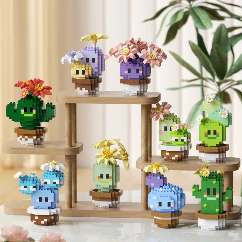Micro Building Block Cactus Set &ndash; Creative Desk Decoration for Kids