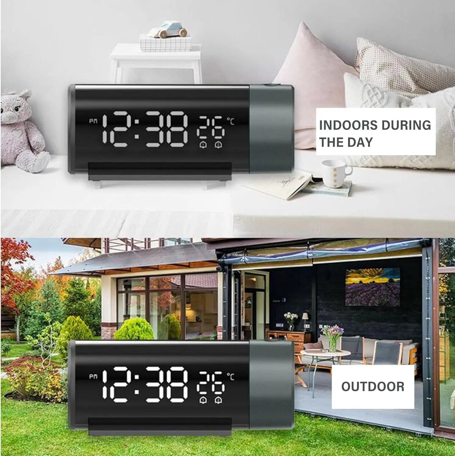 Smart LED Projection Alarm Clock &ndash; 180&deg; Ceiling Display