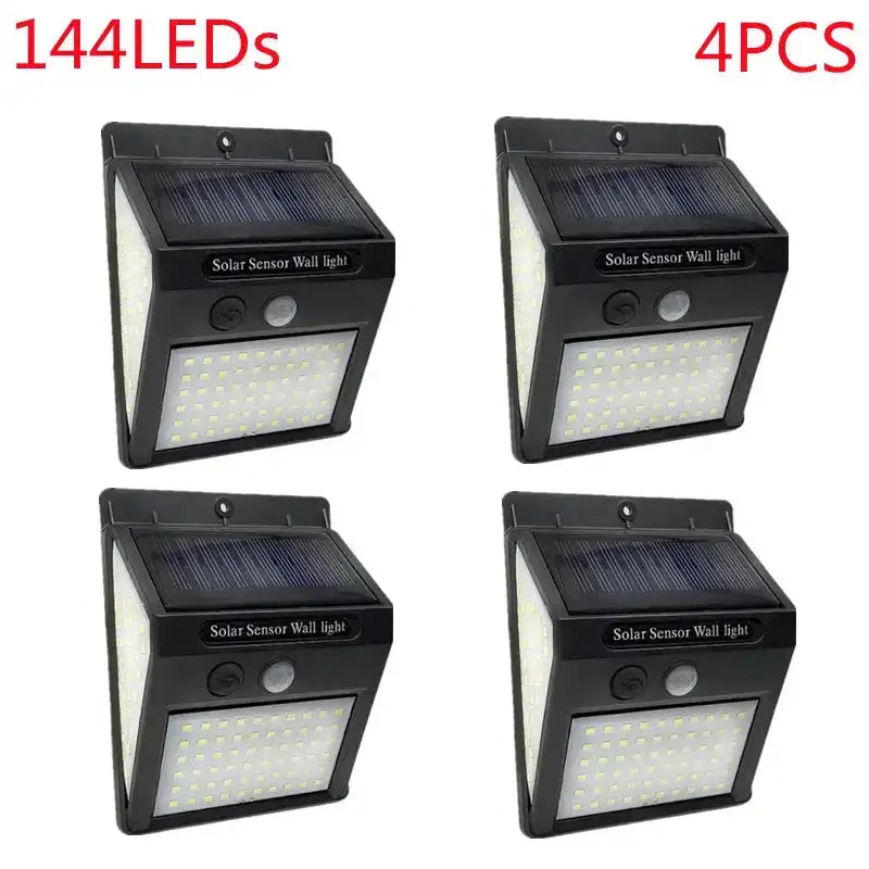Outdoor 100 LED Solar Light Motion Sensor Waterproof Sunlight Garden Decoration Street Lights Solar Powered Lantern Wall Lamp 4Pcs 144Leds