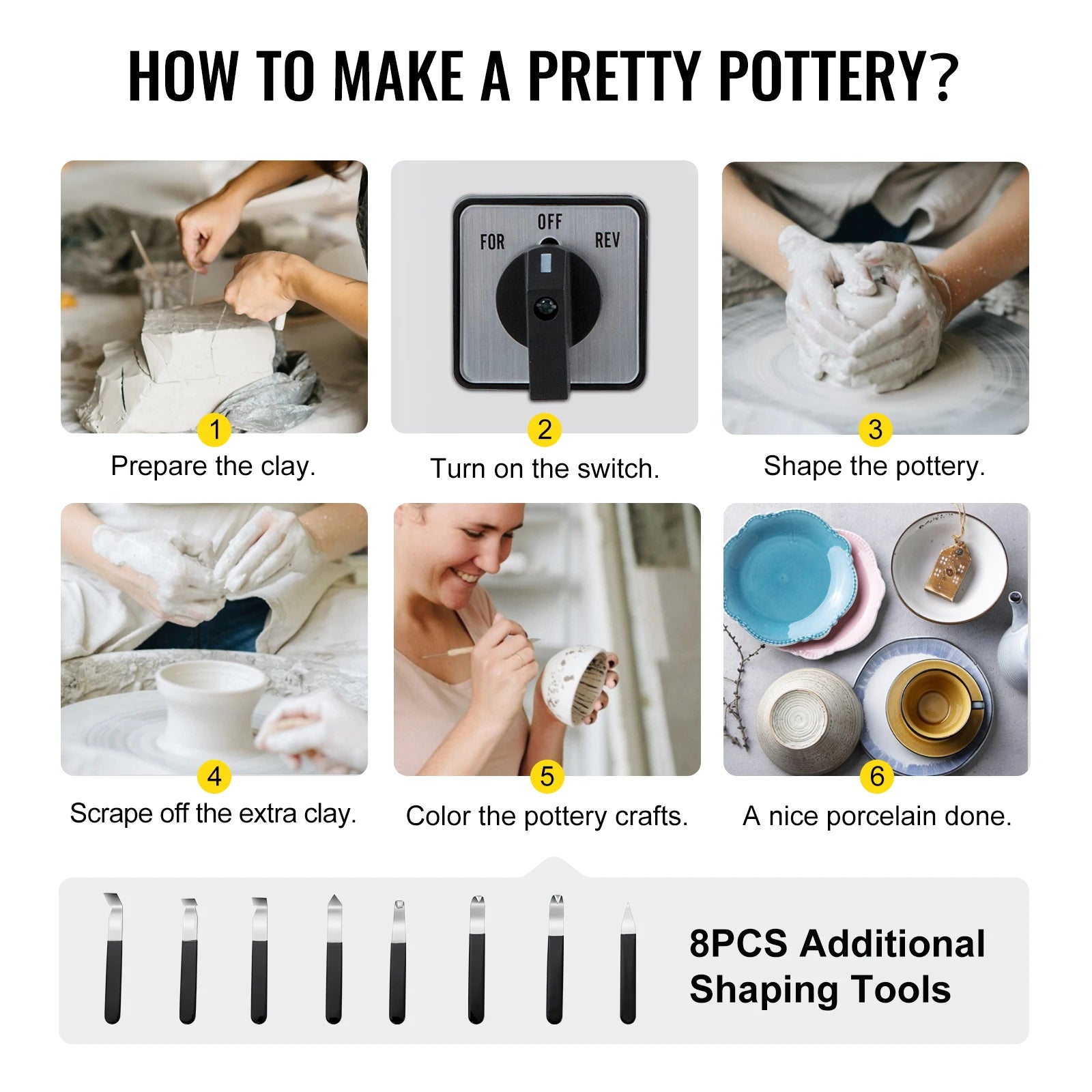 SucceBuy Pottery Wheel 25CM 280W - Removable Basin Included