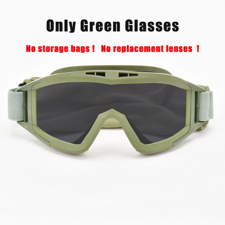 Tactical Goggles with 3 Interchangeable Lenses, Windproof Dustproof Safety Glasses for Outdoor Climbing Sport Protective Eyewear Only 1 Lens Green