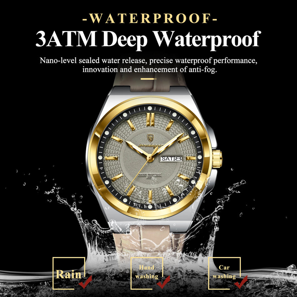 Luxury Leather Men's Wristwatch, Waterproof, Luminous Dial, Date, Quartz