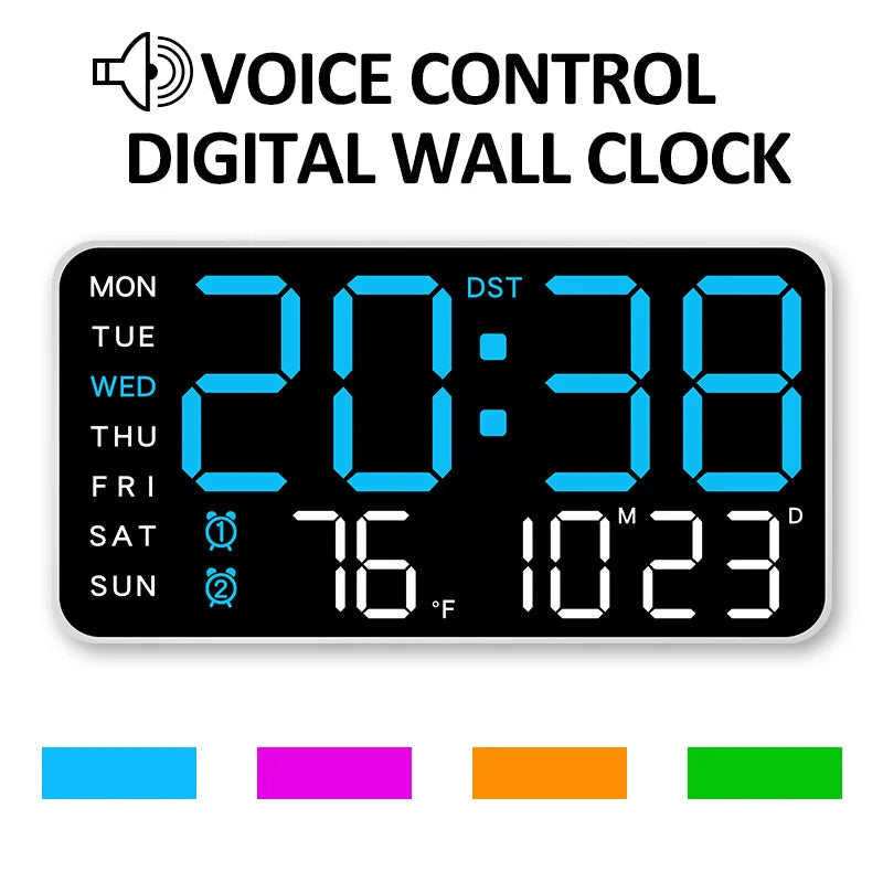 Large LED Digital Wall Clock with Remote Control, Temperature &amp; Date Display