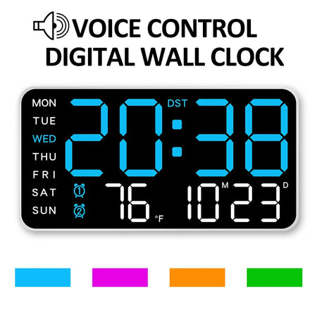 Large LED Digital Wall Clock with Remote Control, Temperature &amp; Date Display