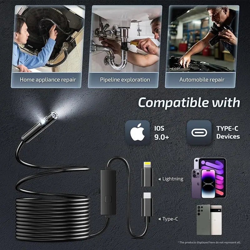 2MP Single Dual Lens Endoscope Camera W300 - 3-In-1 USB C