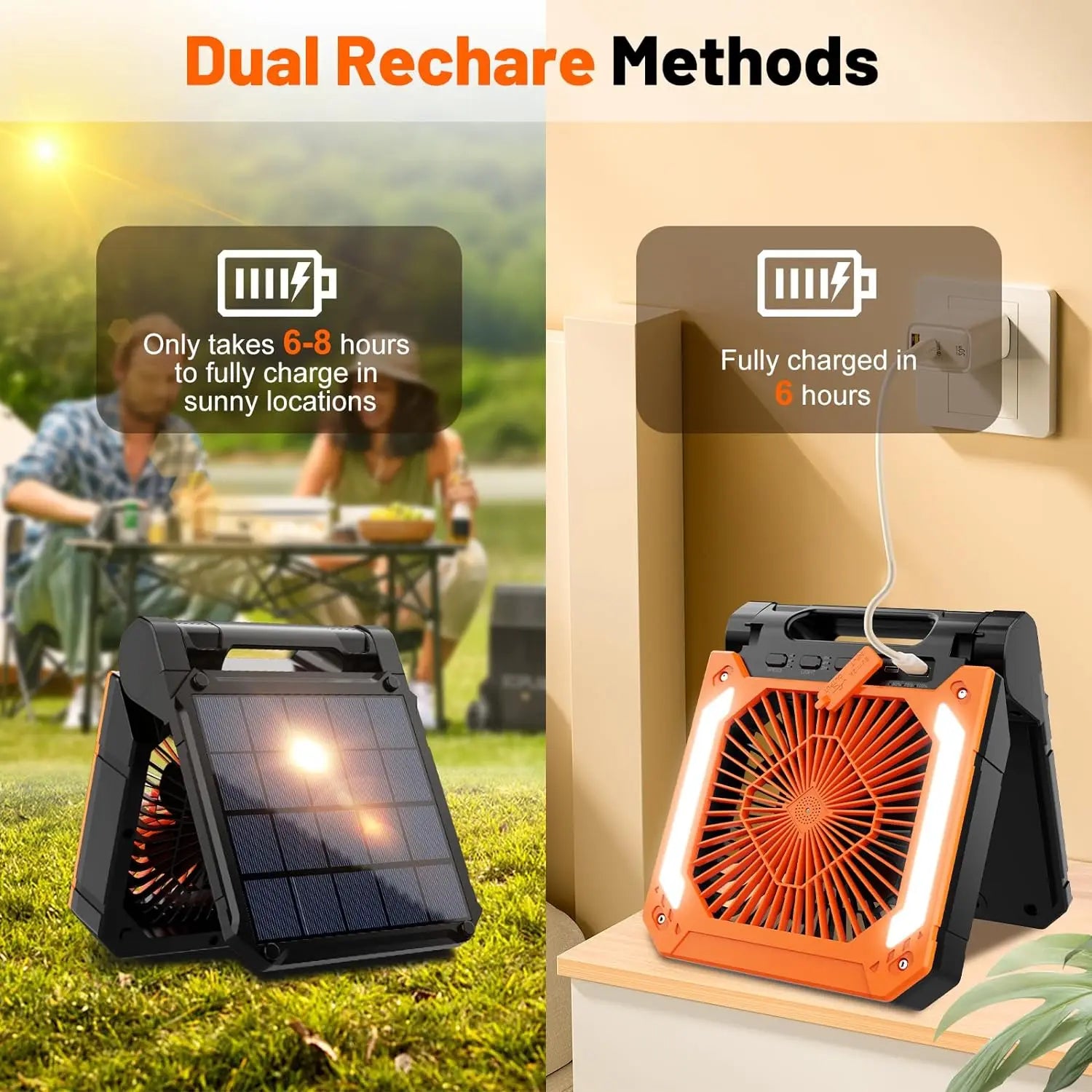 20000mAh Portable Fan With LED Light - USB Charging